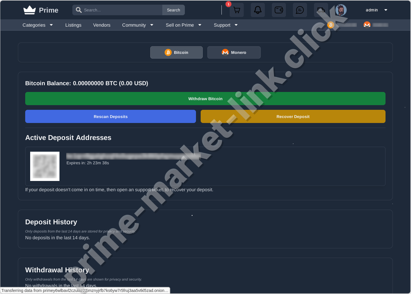Bitcoin wallet integration on Prime Marketplace